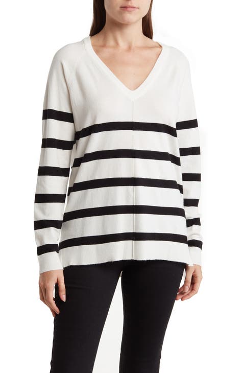 Stripe V-Neck Pullover Sweater