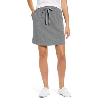 Petite Caslon Tie Waist Knit Skirt, Grey