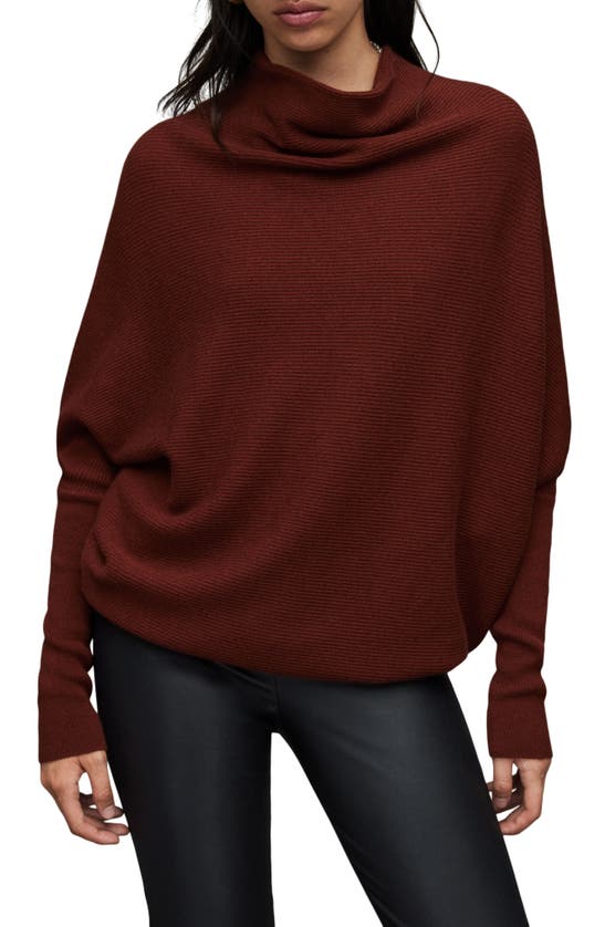 Allsaints Ridley Funnel Neck Wool & Cashmere Sweater In Cherrywood Red