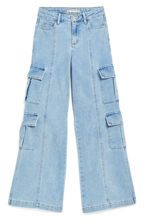 Shop Tractr Kids' Wide Leg Cargo Jeans In Light Indigo