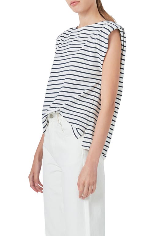 Grey Lab Stripe Padded Shoulder Muscle T-shirt In Off White/navy