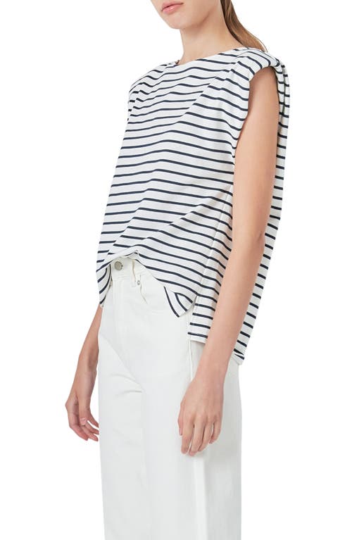 Shop Grey Lab Stripe Padded Shoulder Muscle T-shirt In Off White/navy