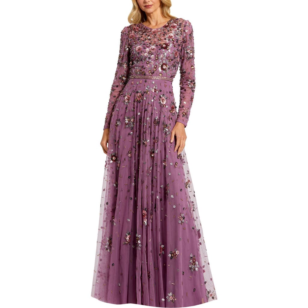 Mac Duggal 10063 Long Sleeve Formal Beaded Mother Of The Bride Dress In Raspberry