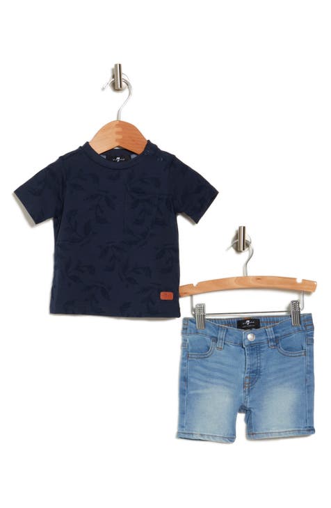 Vine Print Pocket T-Shirt & Denim Shorts (Set Baby)