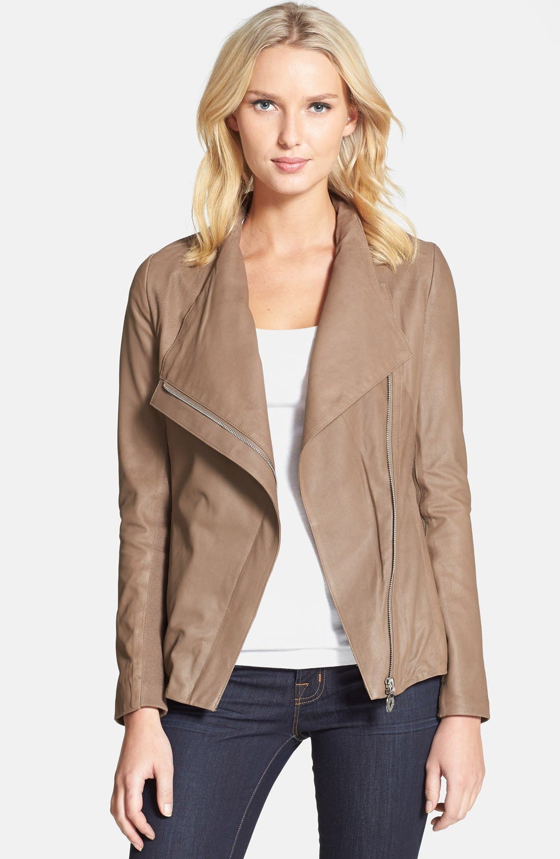 Elie Tahari 'Andreas' Draped Collar Leather Jacket Nordstrom
