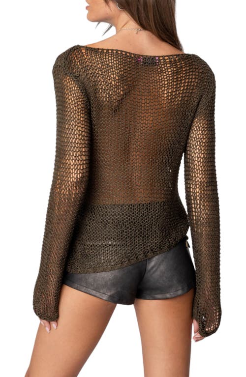 Shop Edikted Open Stitch Asymmetric Sweater In Olive