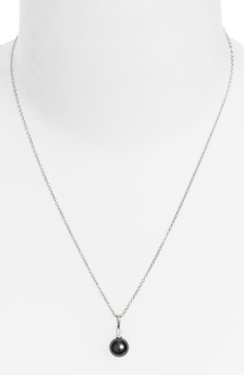 Diamond & Black South Sea Cultured Pearl Pendant Necklace in White Gold