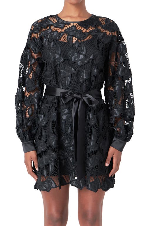 Shop Endless Rose Long Sleeve Lace Minidress In Black