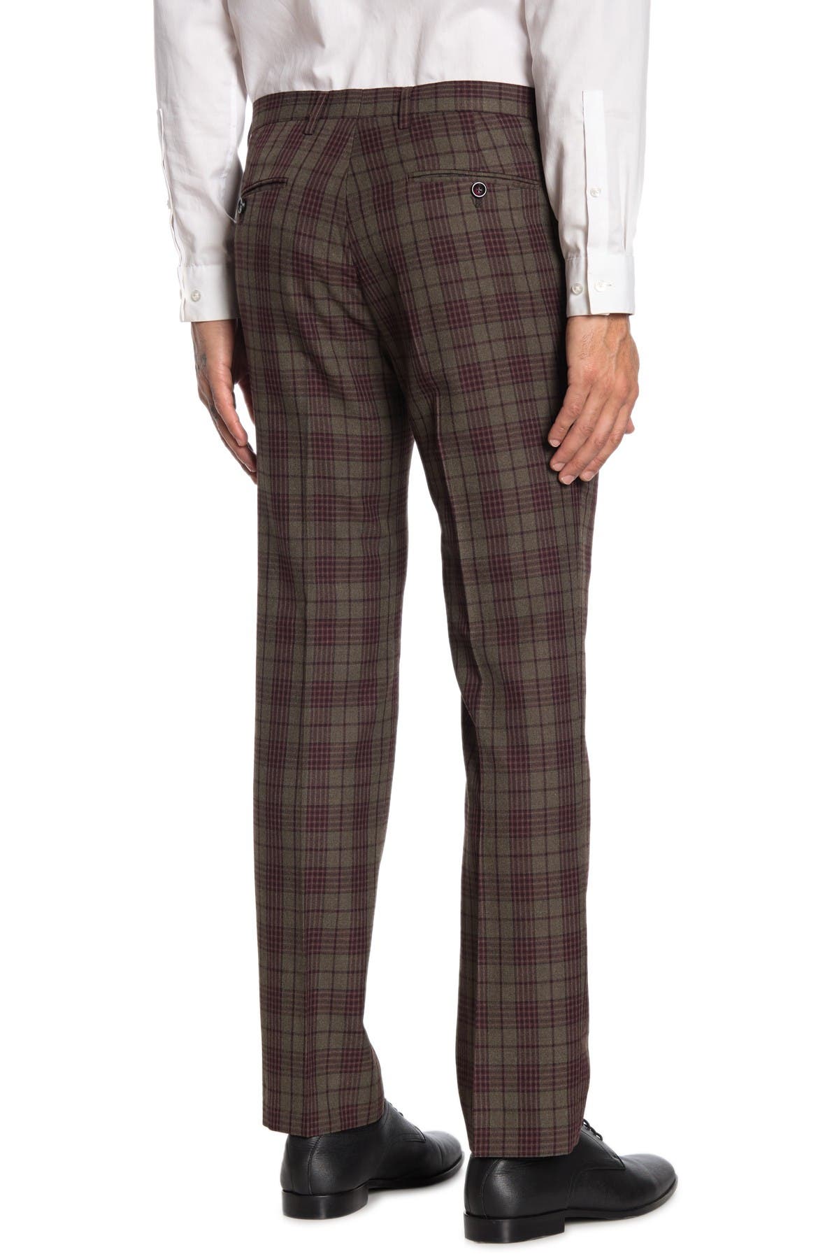 Paisley & Gray | Downing Olive/Red Plaid Slim Fit Suit Pants