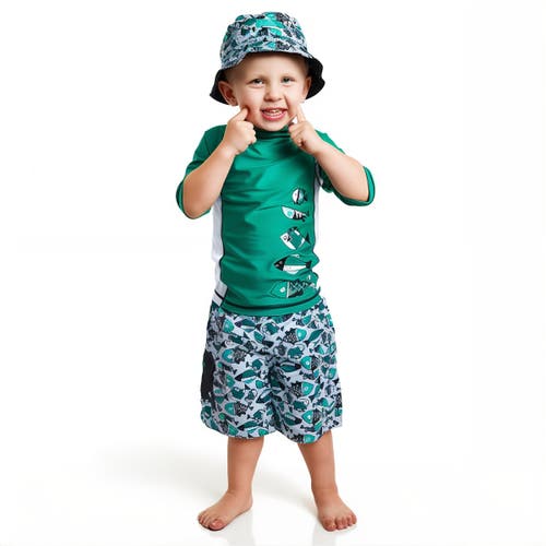 Uv Skinz 3pc Sun & Swim Set In Green Aztec Fish