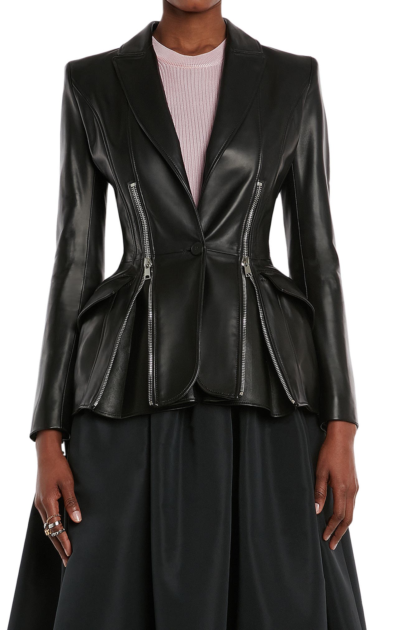 black leather peplum jacket