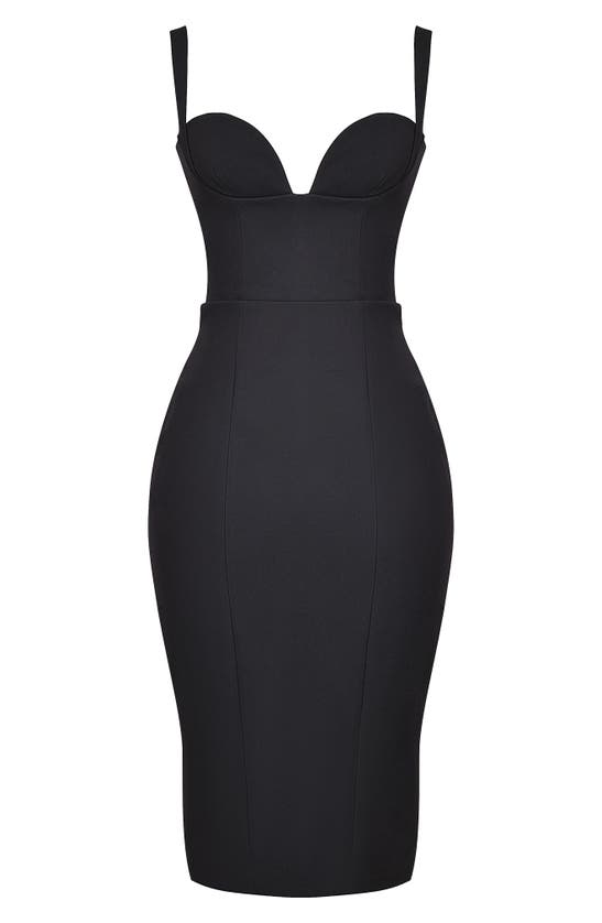 Shop House Of Cb Bellisima Body-con Cocktail Midi Dress In Black