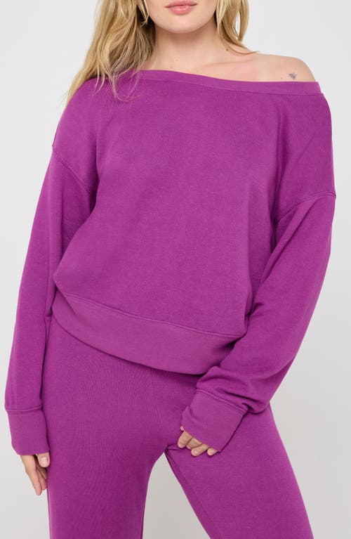 Spiritual Gangster La Vida Off Shoulder Sweatshirt In Electric Amethyst
