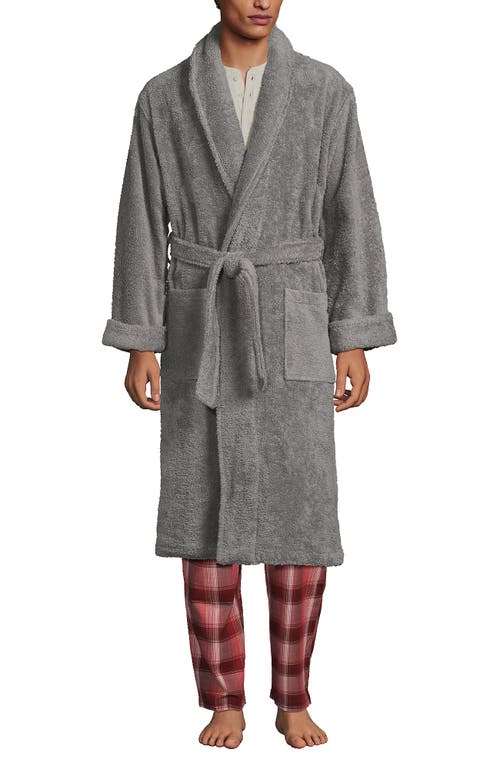 Shop Lands' End Calf Length Turkish Terry Robe In Ultimate Gray