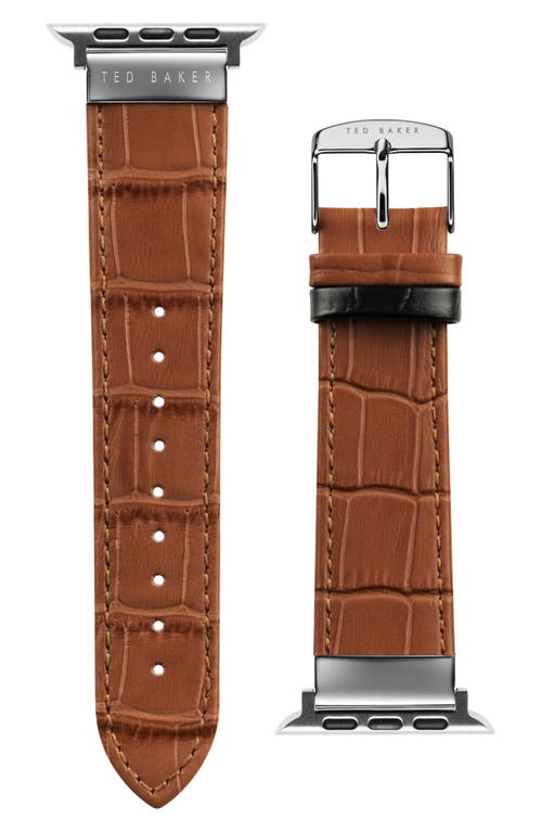 Croc Embossed Leather Apple Watch Band in Brown