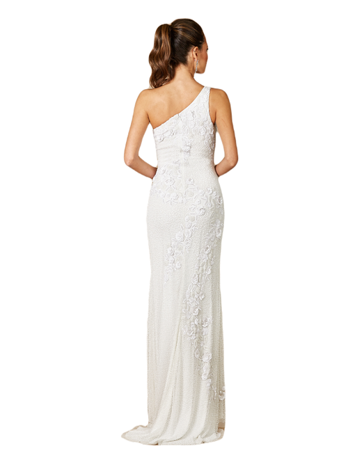 Lara New York Fleur One Shoulder Floral Beaded Wedding Gown In Ivory