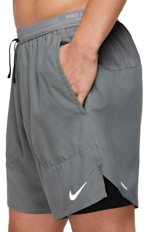 Nike Dri-fit Stride 2-in-1 Running Shorts In Smoke Grey/silver