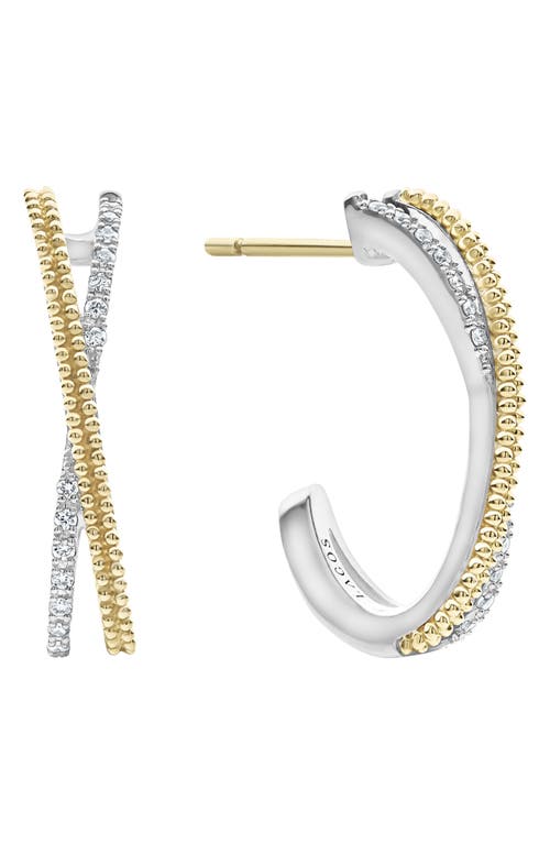 Shop Lagos Caviar Lux Diamond Crossover Hoop Earrings In Silver/diamond