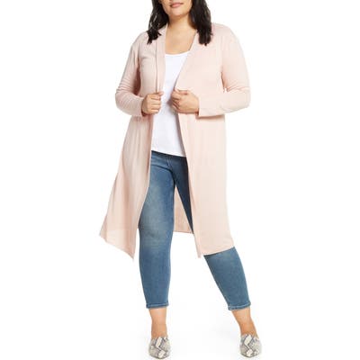 Plus Size Dantelle Long Cardigan, Pink