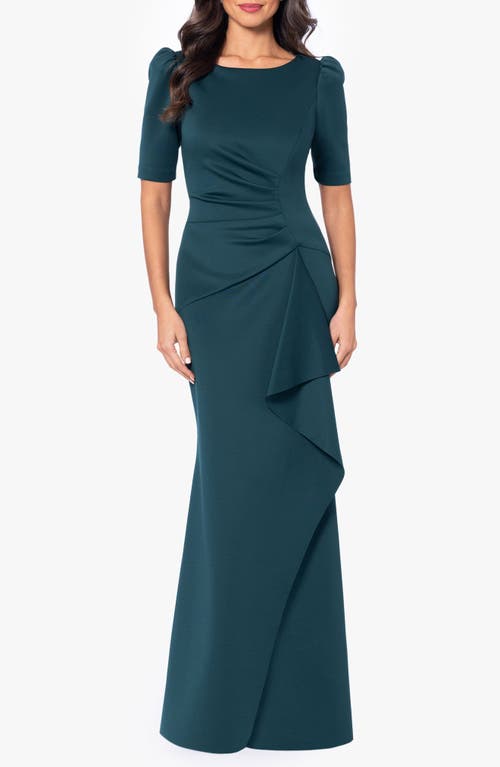 Xscape Evenings Ruffle Puff Sleeve Gown In Hunter
