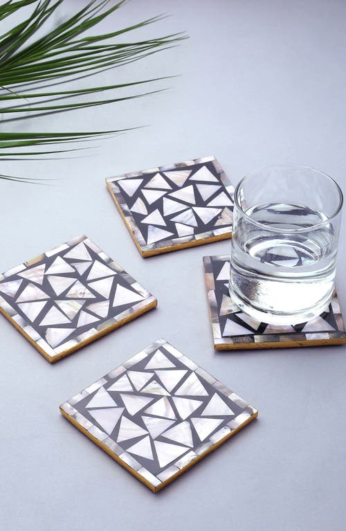 Tiramisu Set Of 4 Mother Of Pearl Resin Coasters In Black/white