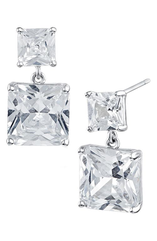 Shop Cz By Kenneth Jay Lane Small & Large Emerald Cut Cz Drop Earrings In Clear/silver