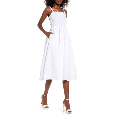 English Factory Smocked A-Line Dress, White
