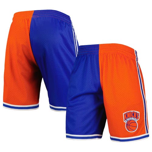 Men's Mitchell & Ness Blue/Orange New York Knicks Hardwood Classics 1991 Split Swingman Shorts