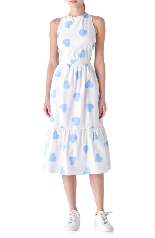 English Factory Heart Shape Crossback Midi Dress in White/blue at Nordstrom, Size X-Small