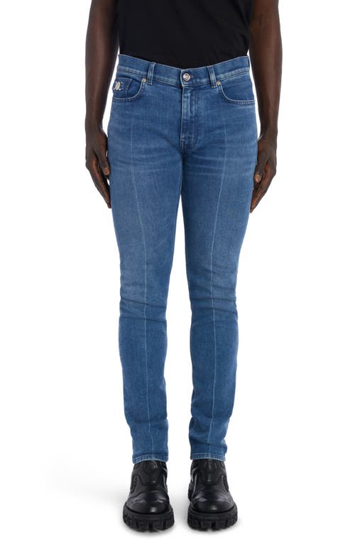 Taylor Fit Medusa Detail Stretch Straight Leg Jeans in Washed Medium Blue