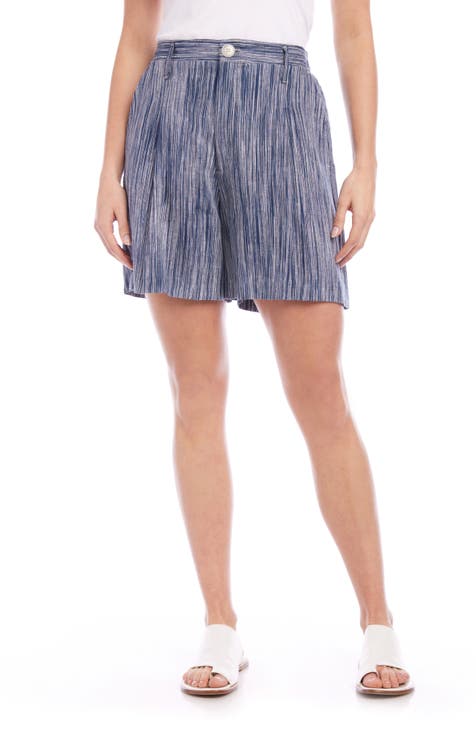 High Waist Pleated Linen Shorts