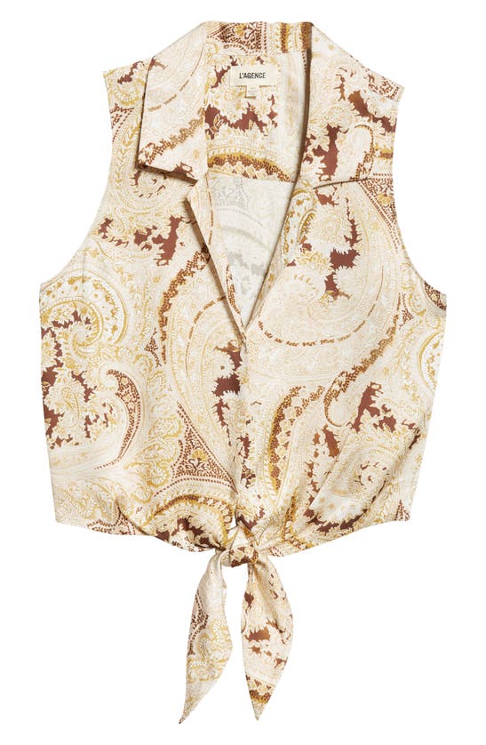 Shop L Agence L'agence Amos Paisley Tie Front Sleeveless Shirt In Ivory Multi Boute Paisley