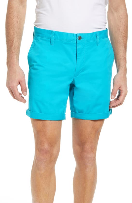 Shop Open Edit Stretch Cotton Skinny Chino Shorts In Teal Bird