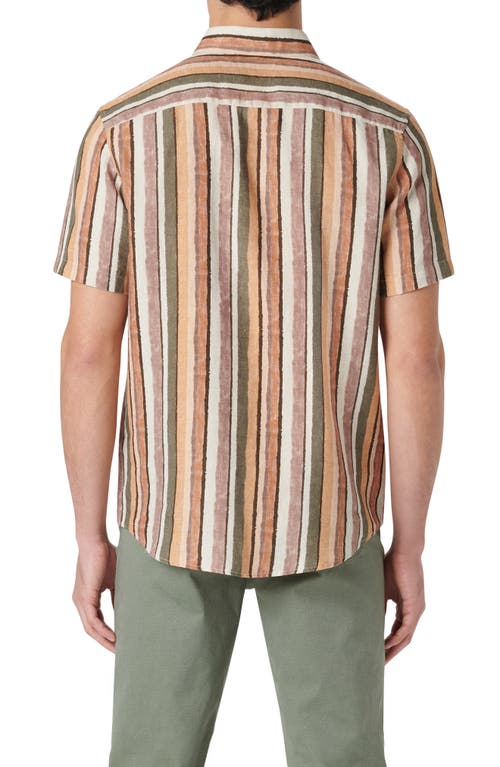 Shop Bugatchi Orson Stripe Short Sleeve Linen Button-up Shirt In Copper