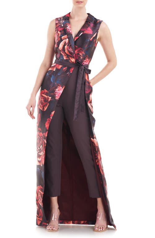 Kay Unger Maia Floral Maxi Romper in Oxblood Multi
