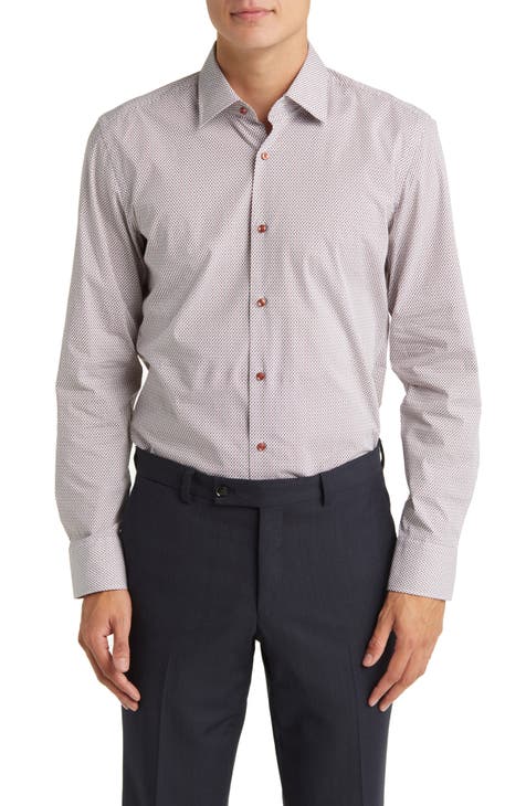 Hank Slim Fit Stretch Geometric Print Dress Shirt (Regular & Big)
