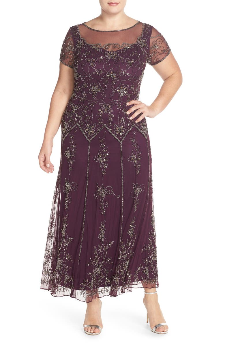Pisarro Nights Illusion Neck Beaded A-Line Gown (Plus Size) | Nordstrom