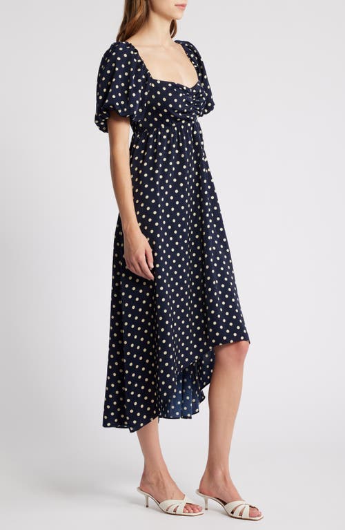 Shop Chelsea28 Ruched High-low Dress In Navy Dot