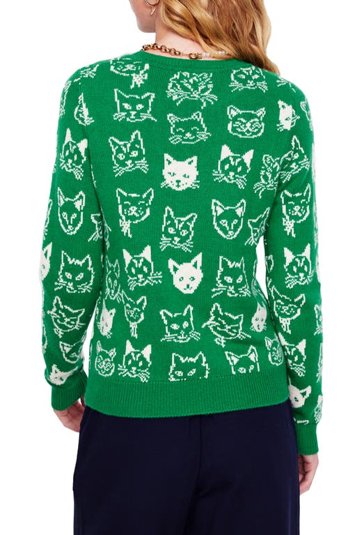 BODEN BODEN CATS JACQUARD CREWNECK SWEATER 