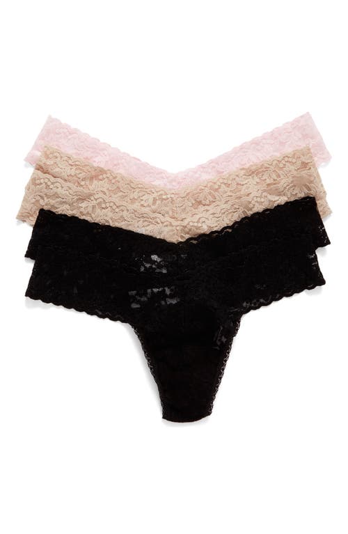 Hanky Panky 5-Pack Low Rise Thong in Black/Chai /bliss Pink at Nordstrom
