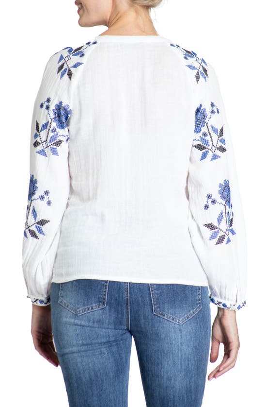 Shop Apny Embroidered Cotton Gauze Peasant Top In White