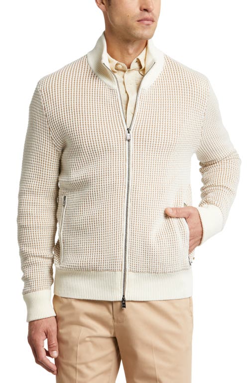 BOSS Mabeo Cotton & Wool Zip Cardigan Open White at Nordstrom,