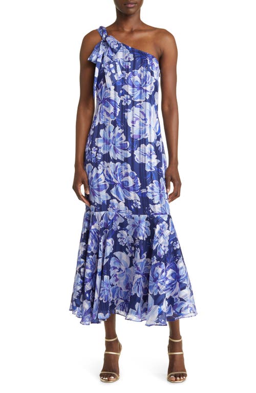 Londra Print One-Shoulder Maxi Dress in Navy Floral