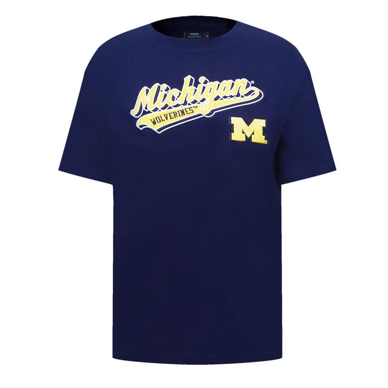 Pro Standard Navy Michigan Wolverines Script Tail Oversized Boyfriend T-shirt In Navy