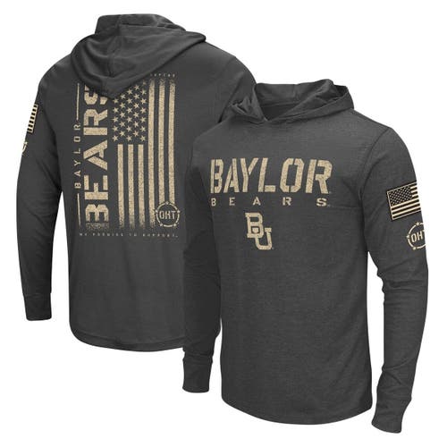 Men's Colosseum Heather Black Baylor Bears Team OHT Military Appreciation Long Sleeve Hoodie T-Shirt