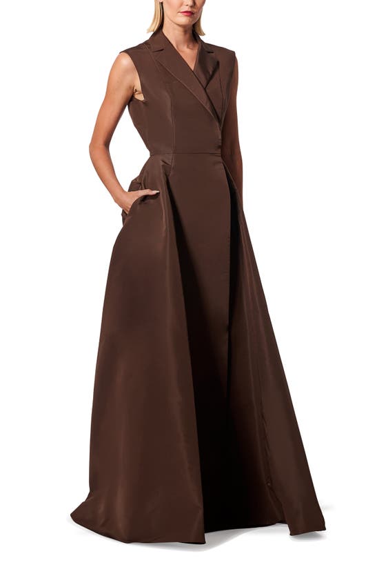Shop Carolina Herrera Sleeveless Trench Silk Ballgown In Mocha