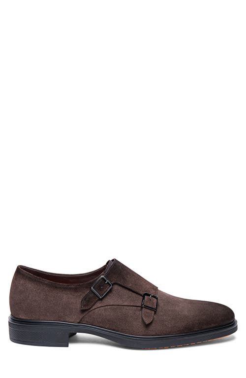 Shop Santoni Double Monk Strap Shoe In Dark Brown-t50