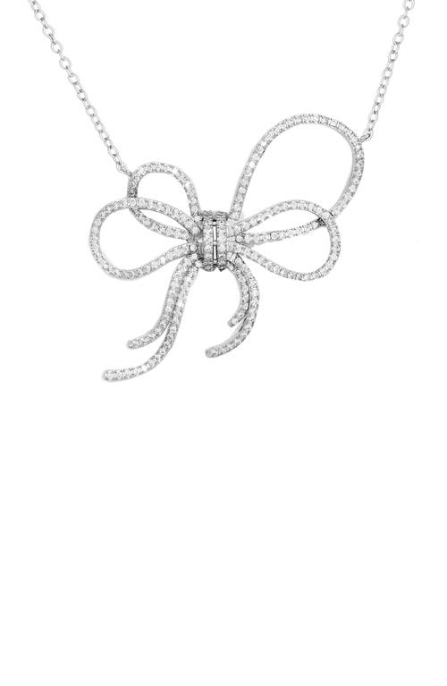 Cubic Zirconia Bow Pendant Necklace in White