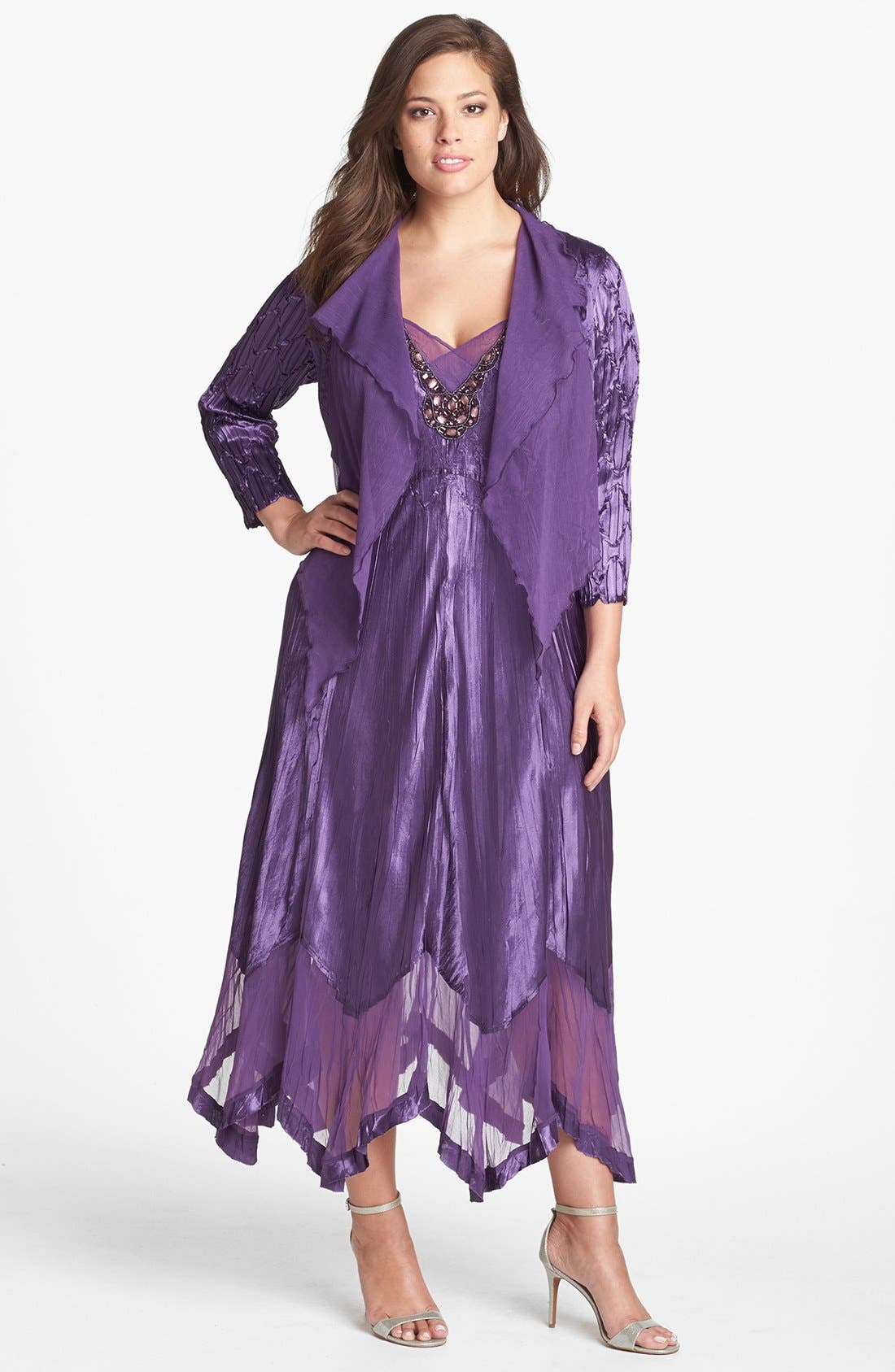 Komarov Chiffon Trim Charmeuse Dress & Jacket (Plus Size) Nordstrom