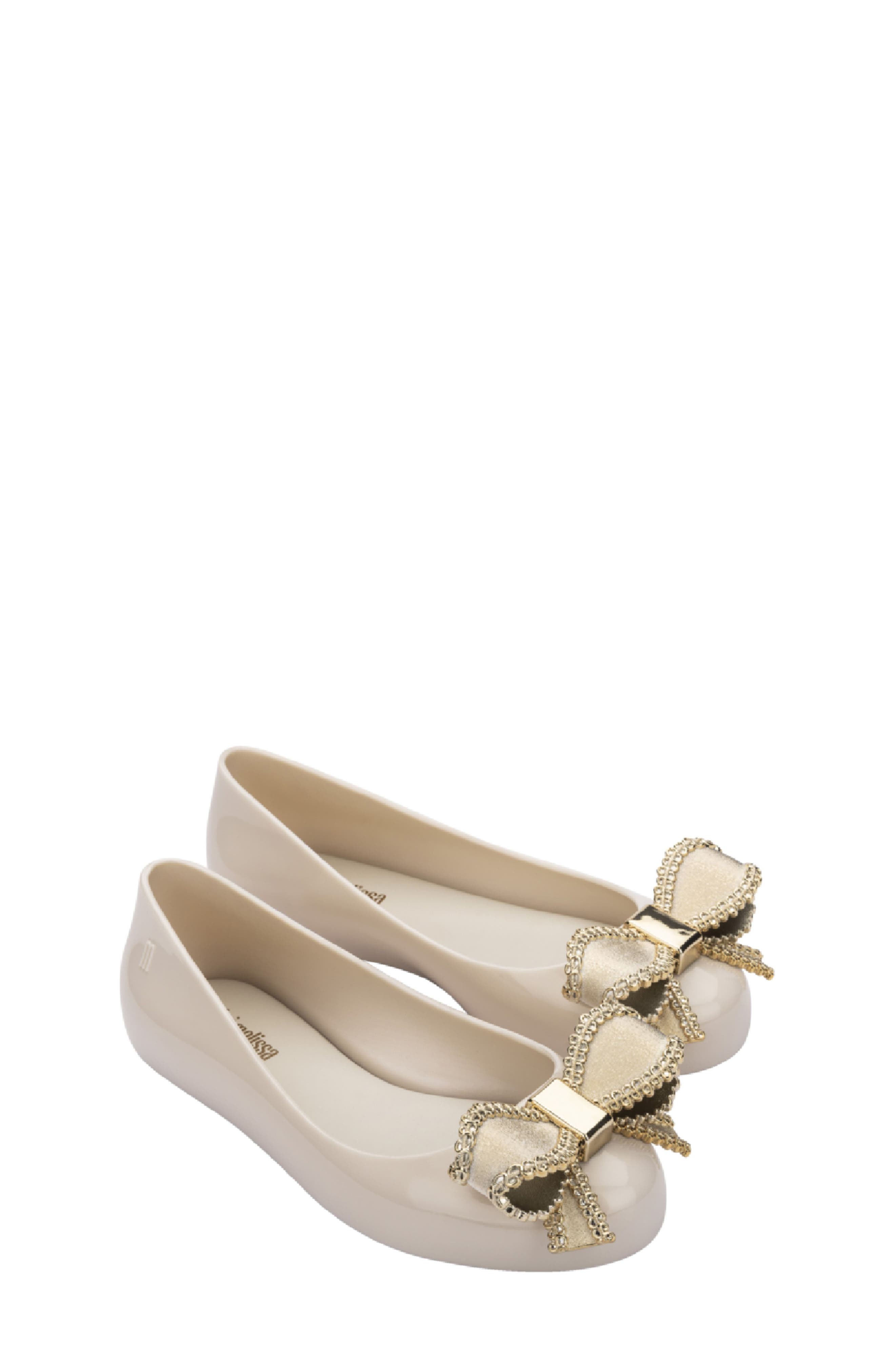 Melissa Kids' Mini Sweet Love Flat In Beige/gold